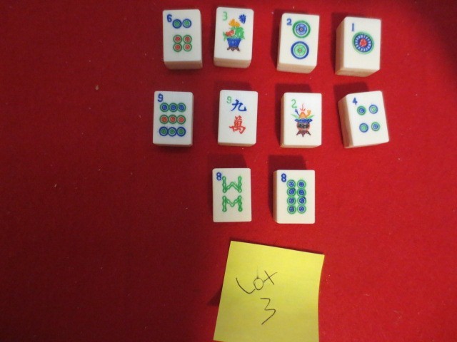 Lot 3: 10 assorted Mah Jongg Tiles – Plastic on Bamboo – Crafts/Replacements