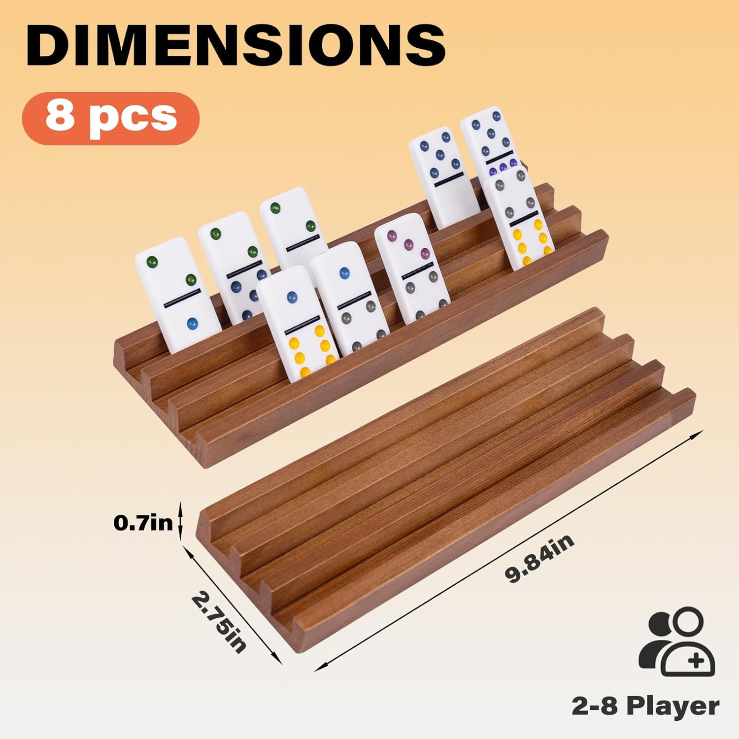 Wooden Domino Racks Set of 8, Wood Domino Tiles Trays, Domino Holders Organizer