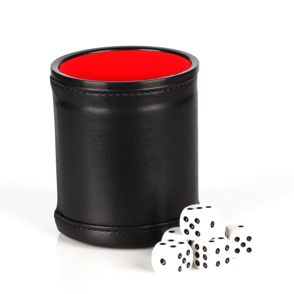 PROFESSIONAL LEATHERETTE BAR DICE CUP AND FIVE ROUNDED CORNER DICE