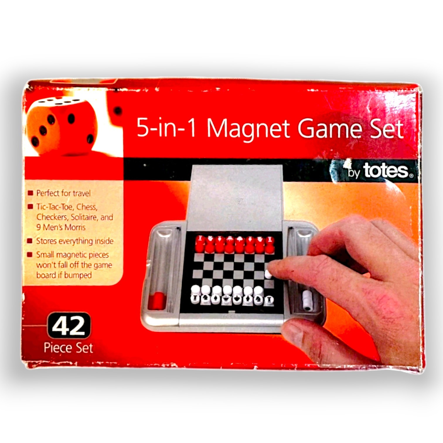 Totes 5-in-1 Magnet Travel Game Set Chess Checkers Solitaire Tic Tac Toe