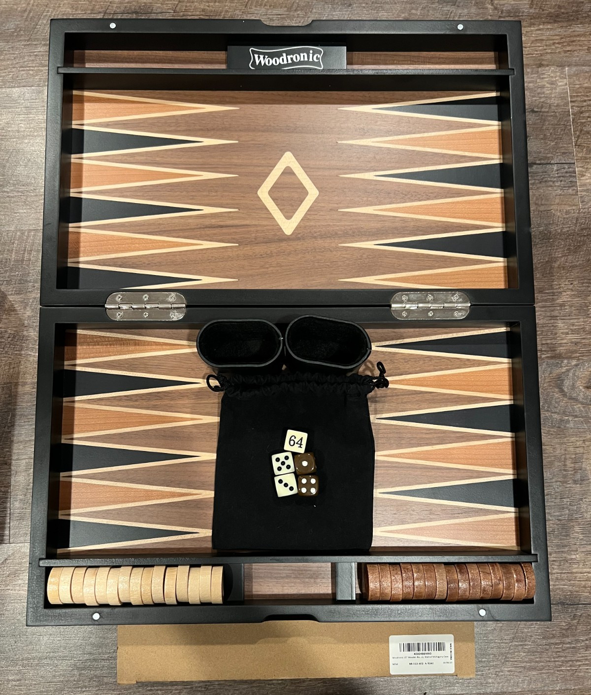 Woodronics 15″ Backgammon Set Complete Walnut Mahogany Case