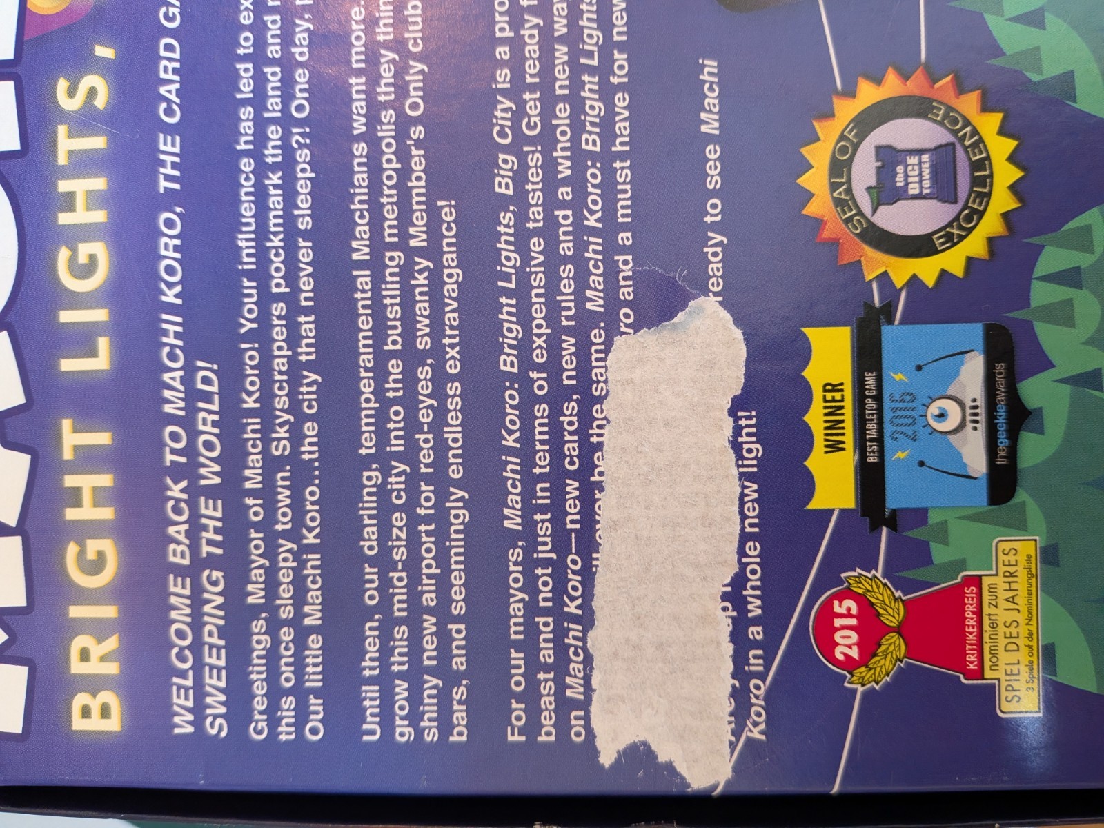 New Inside Machi Koro Bright Lights City Building Complete Board Game: Box Wear