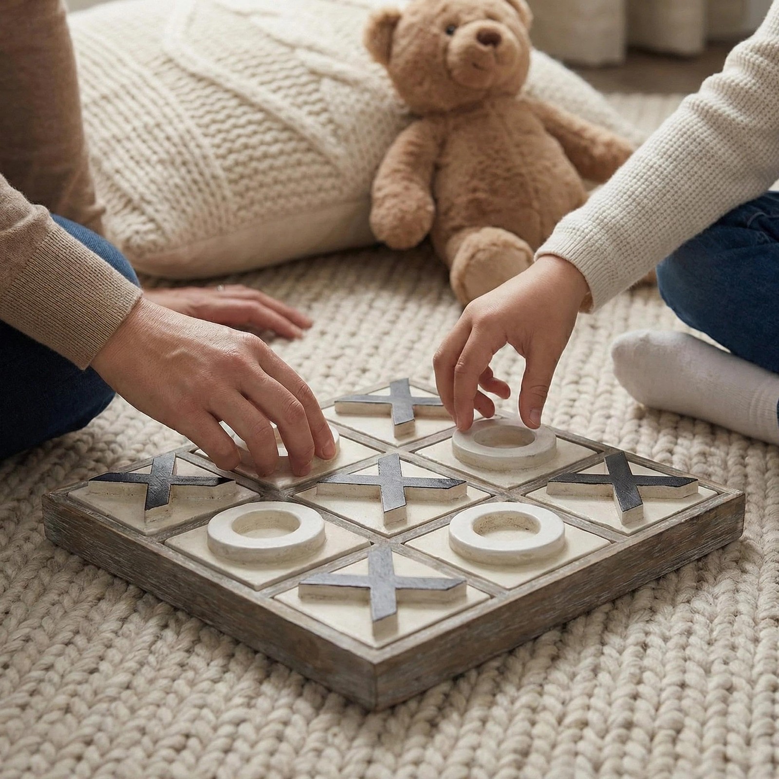 Jevergn 12.6 Large Wooden Tic Tac Toe Game Rustic Coffee Table Game Wood