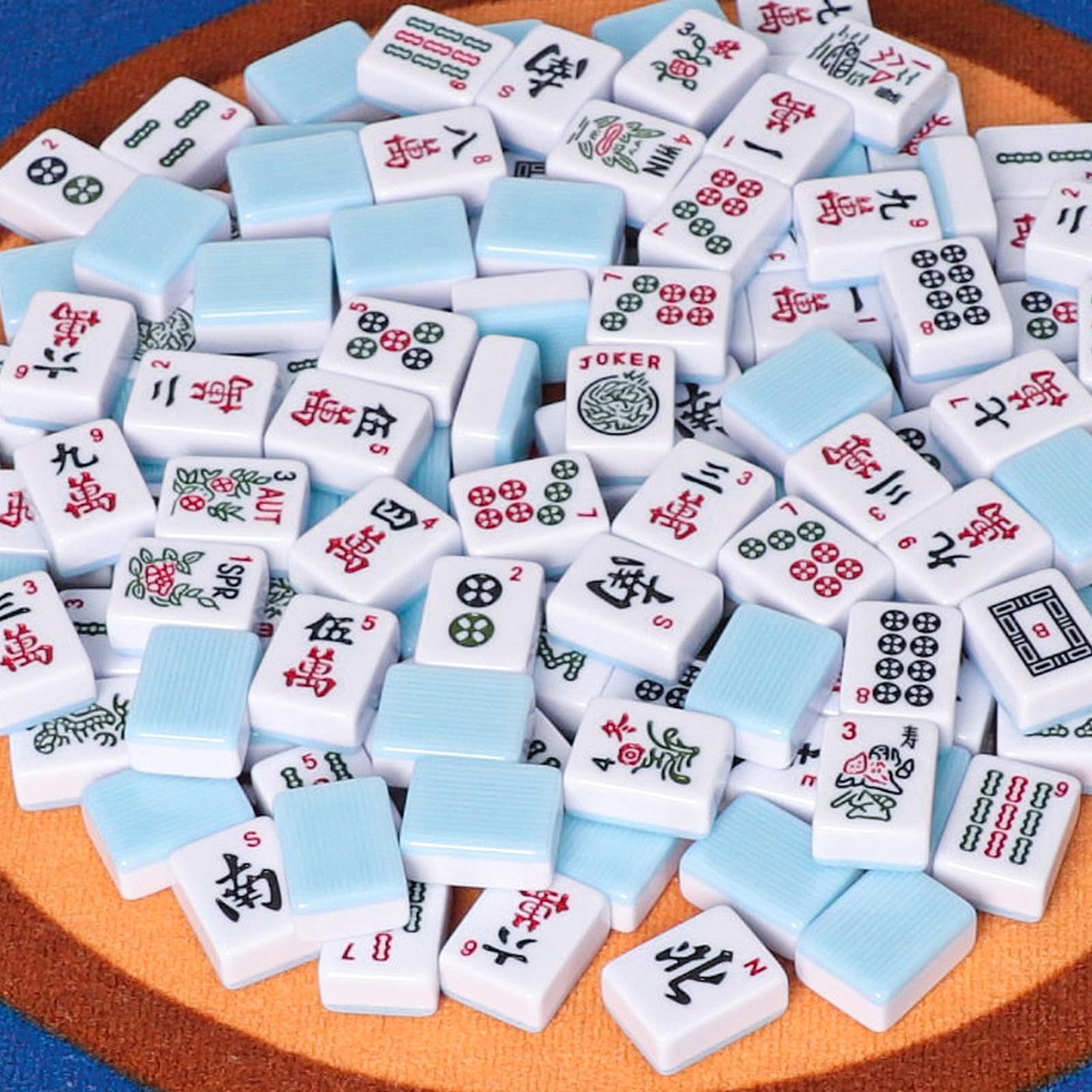 American Mahjong Tiles Set,Mahjong Game Set with 166pcs 1.2’’ Light Blue Tile…