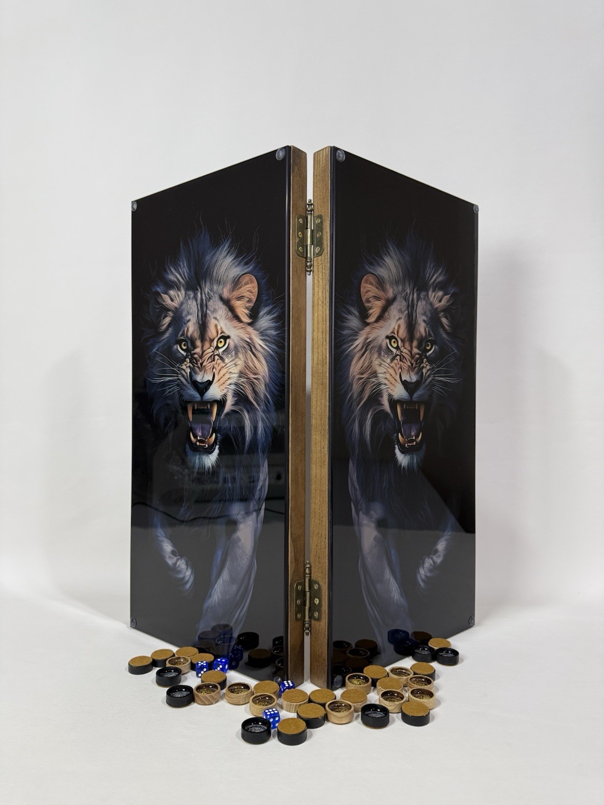 Lion Backgammon Set with Tempered Glass – Handmade Wooden Royal Board Game