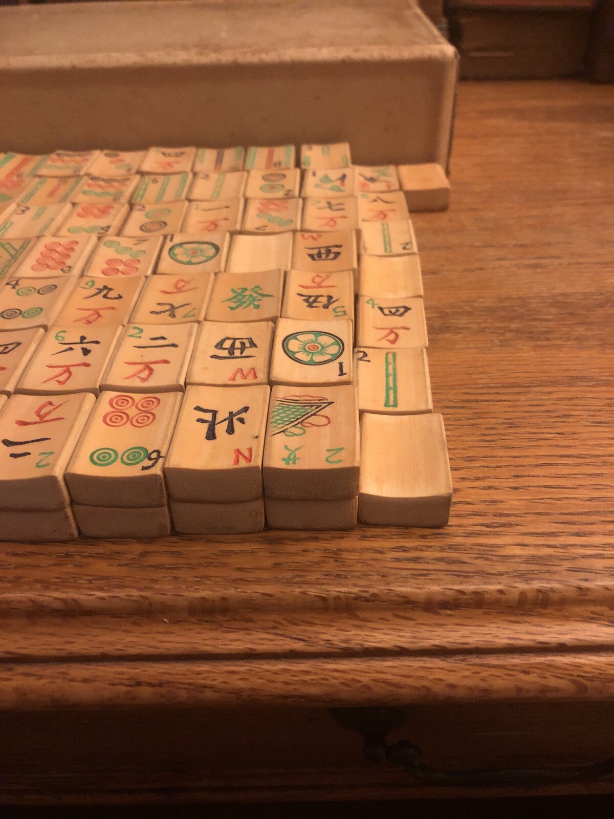 Vintage Ma Jong Set, 1923 Complete, 148 Bamboo Tiles, Original Box, Sparrow