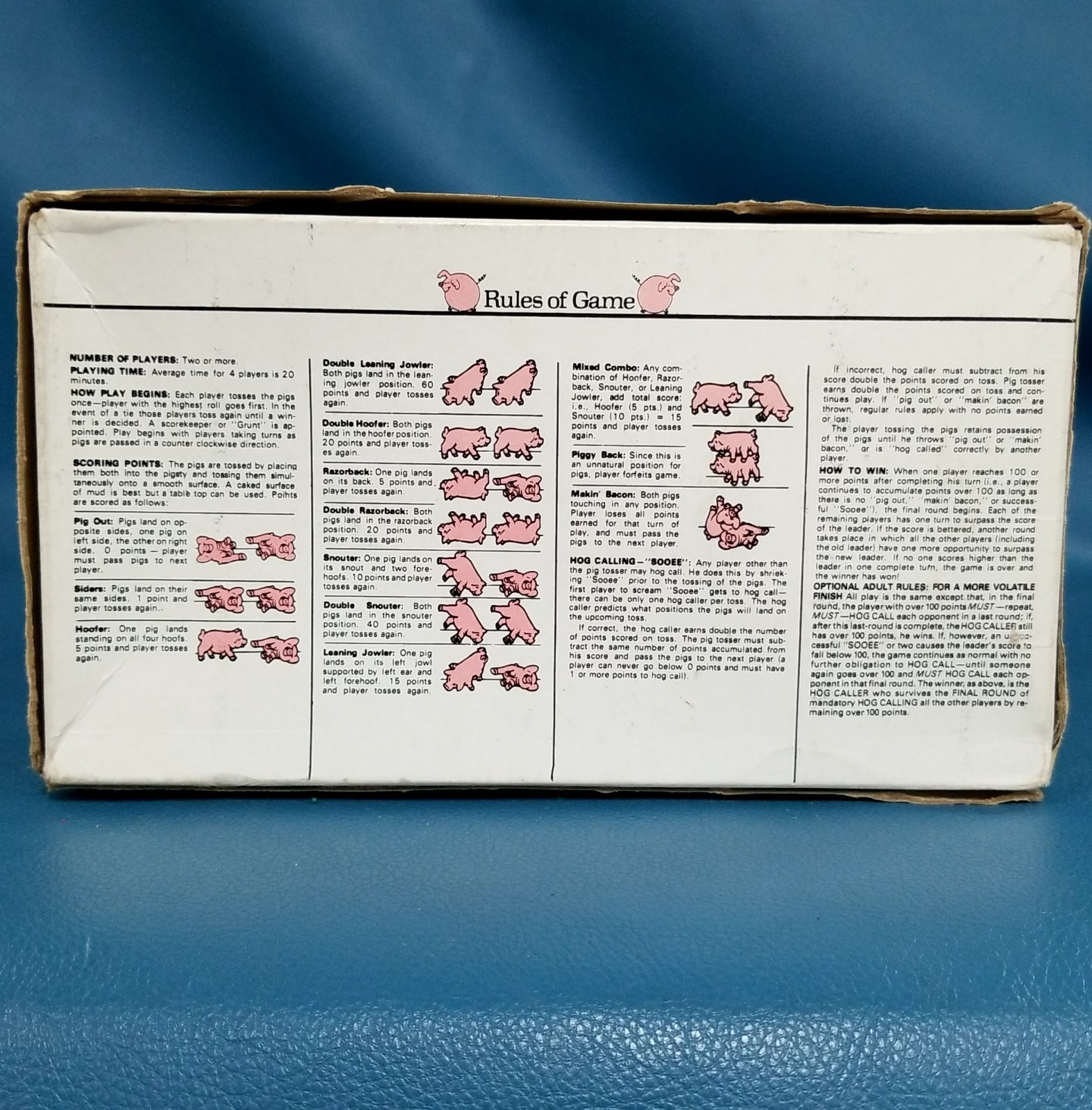 Vintage 1977 Pig Mania Original Game of Chance Family Game Night