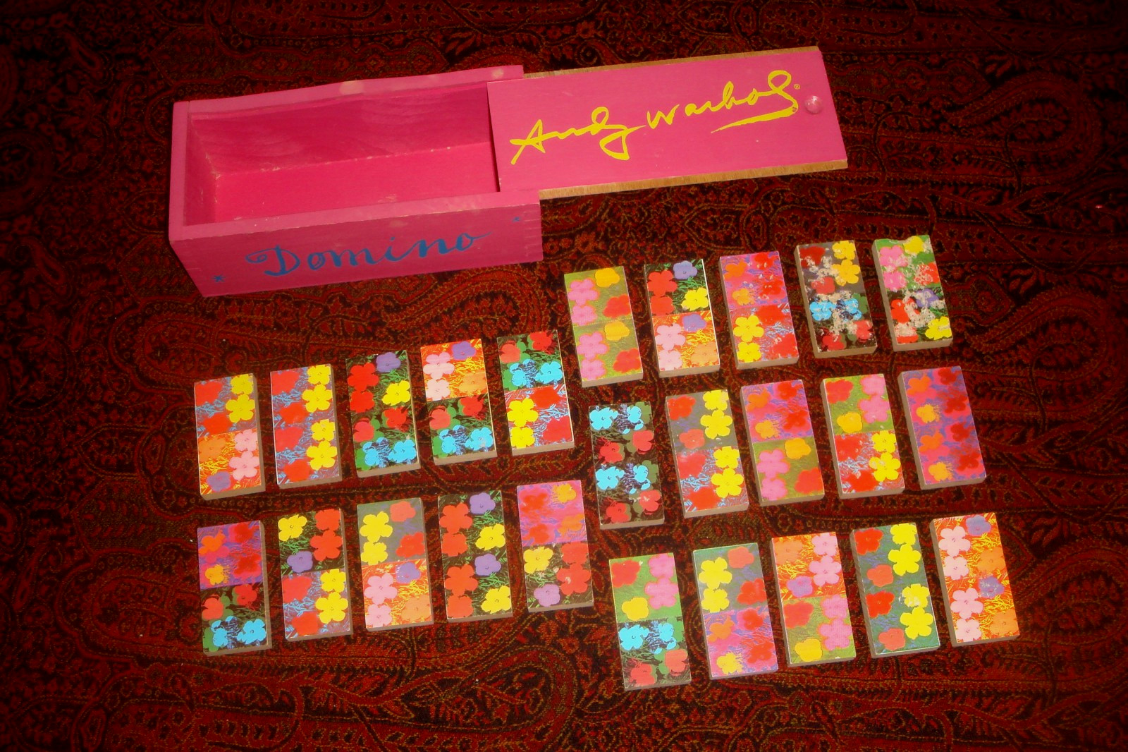 Rare ANDY WARHOL “Flowers” WOODEN DOMINO SET Gorgeous Art Color – Made in France
