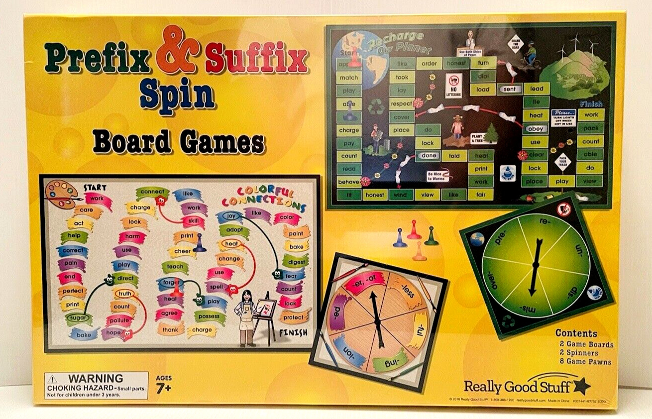 Prefix & Suffix Spin Board Games By Really Good Stuff Educational Fun New Sealed