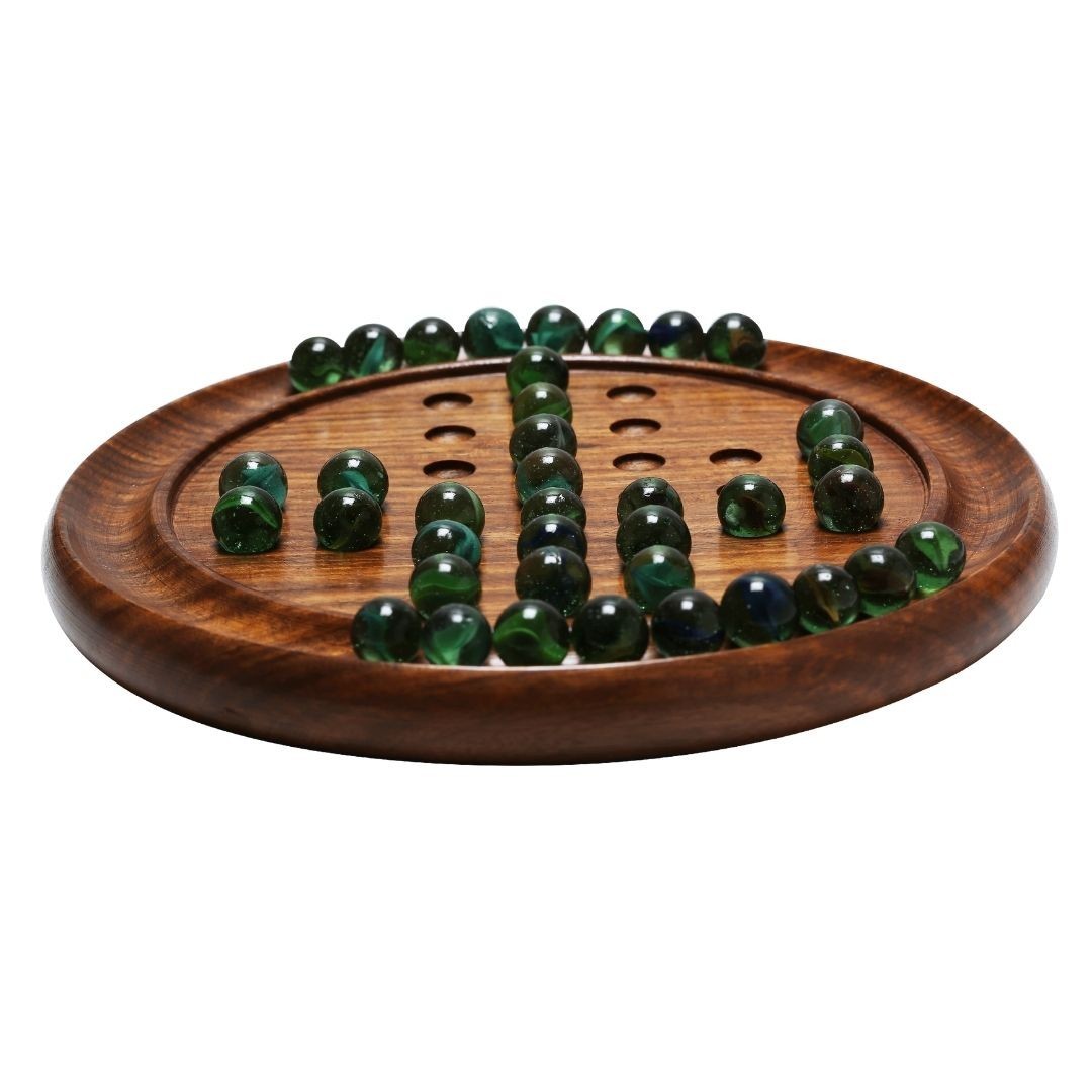 Wooden Solitaire Board Game 10 Inch – Brain Vita, Peg Marble Puzzle, Mind Teaser