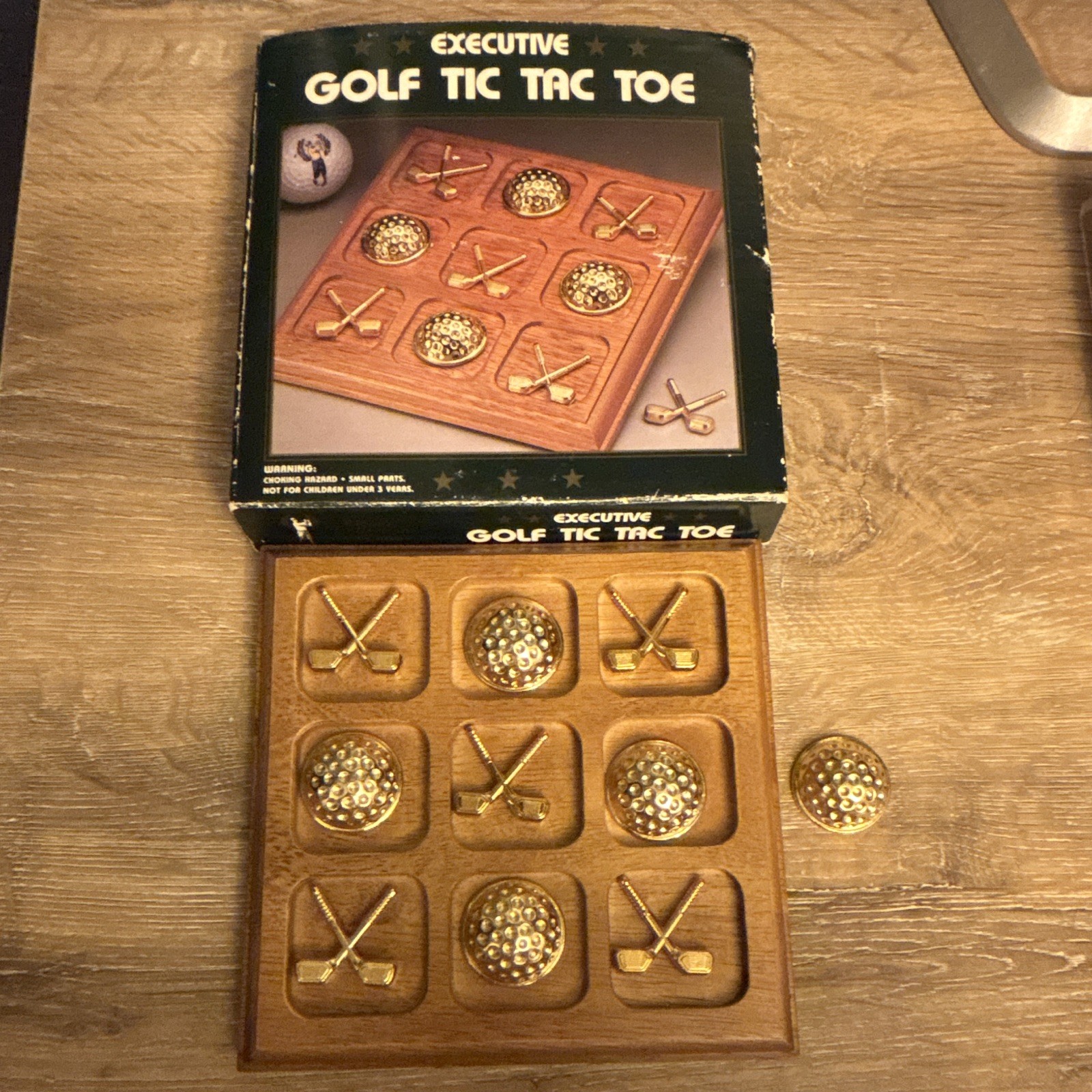 Executive Golf Tic Tac Toe Wooden Board Game Set Complete w/ Box, 2 Players