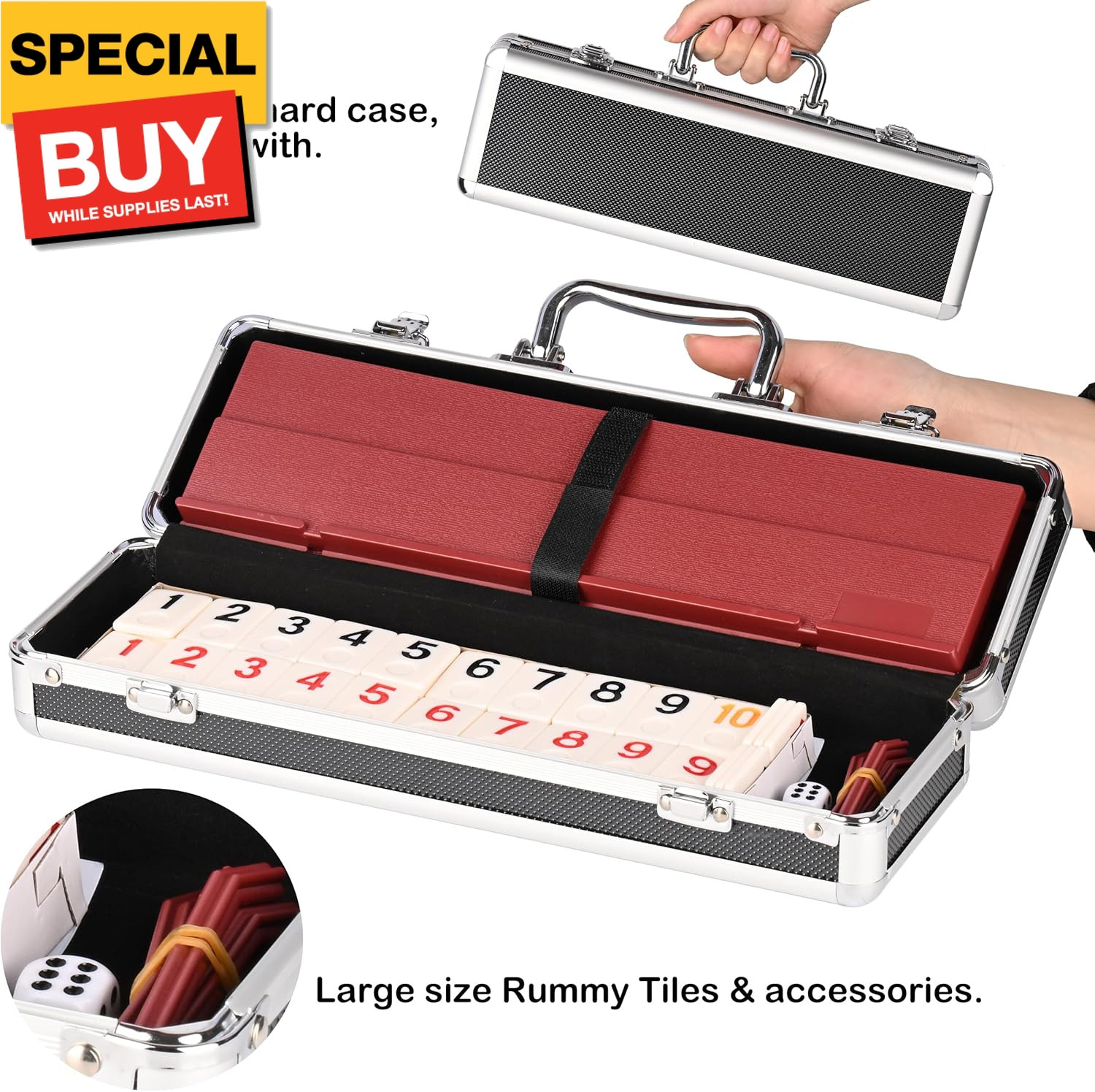 Rummy 106 Tiles Large Rummy with 4 Sturdy Racks& Instructions Rummy Tiles with A