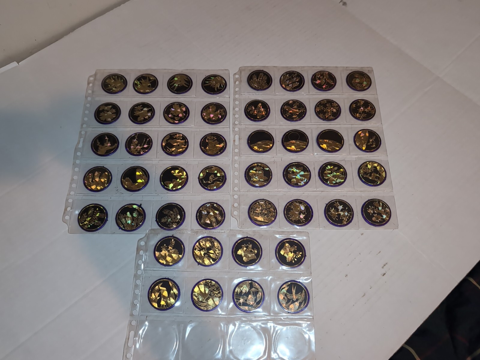 Pogs Pogs Lot Hanafuda Japanese Hawaii Set Of 48 Loose Black Purple Gold
