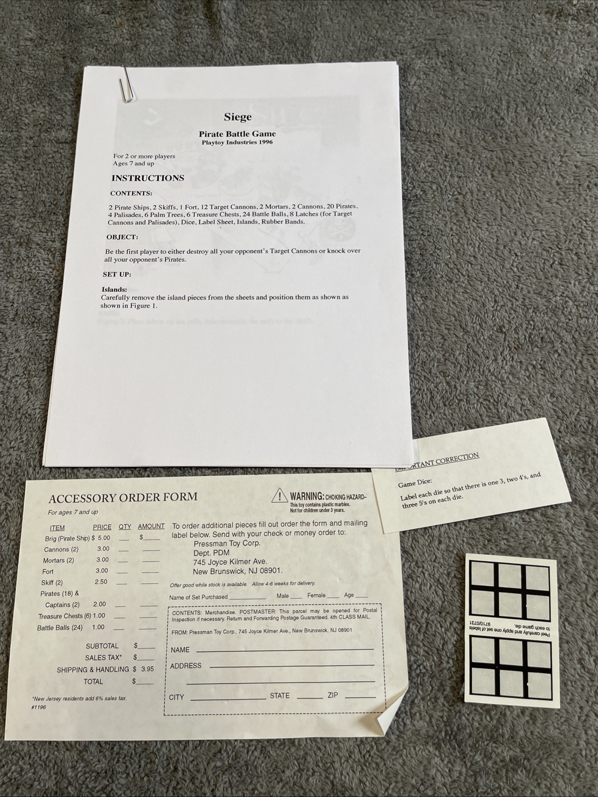 1995 Pressman Weapons and Warriors Pirate Battle Game, Near Complete