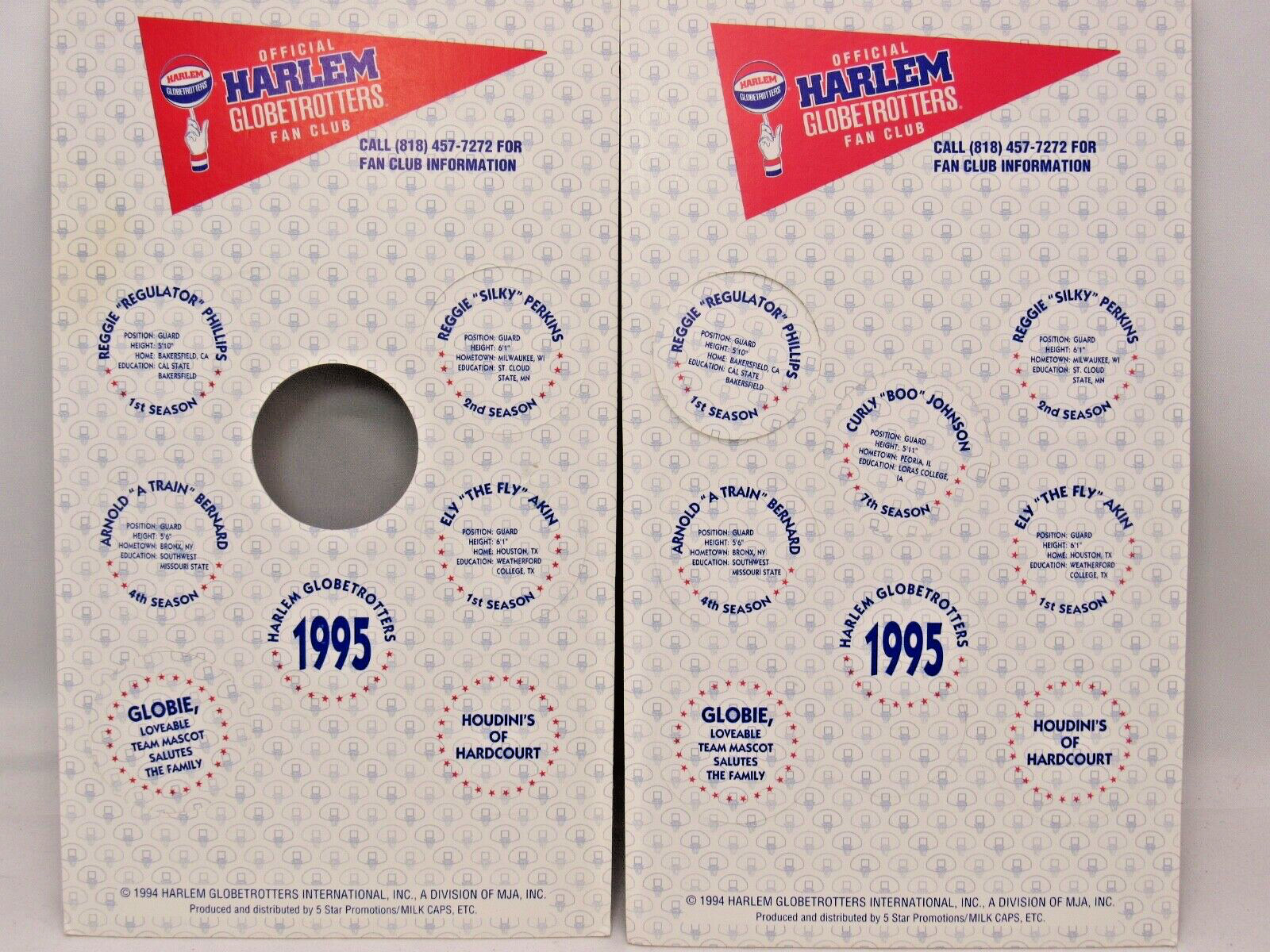 1995 Harlem Globetrotters 15 Officially Licensed Collector’s Caps Pogs Milk Caps