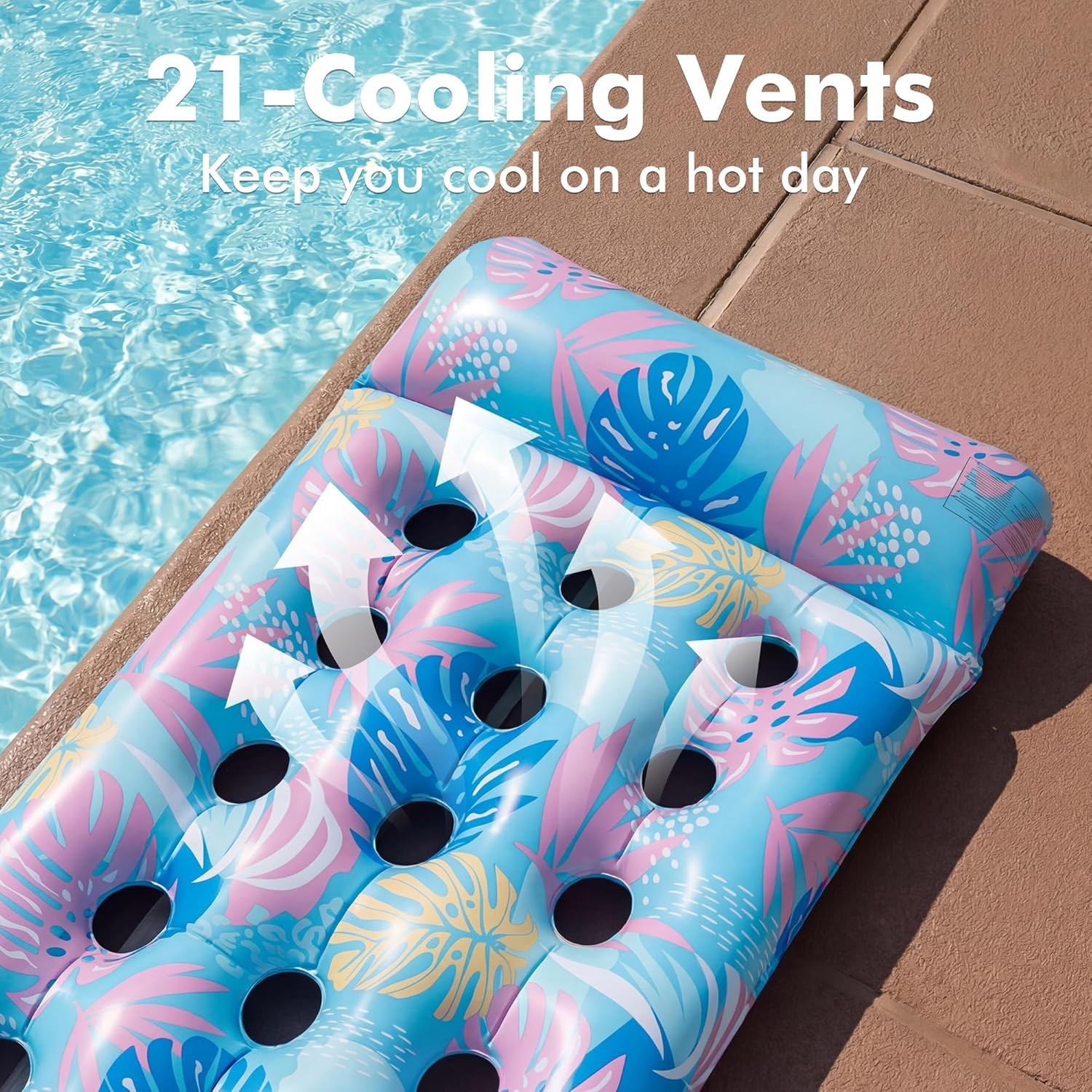 4 Pack Inflatable Pool Float Mat, Giant Pool Floats Adult Size with Headrest