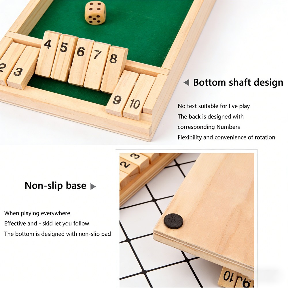 Shut The Box Dice Game Wooden 4 Sided Classic Family Math Game US STOCK