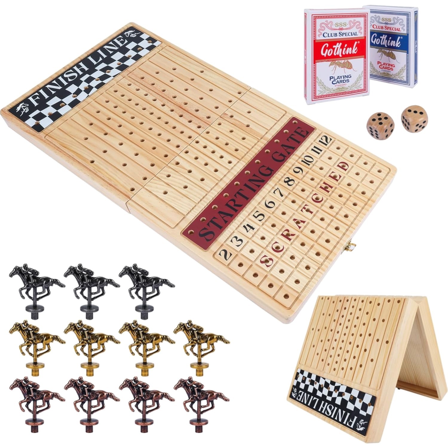 23-Inch Horse Racing Game with 11 Metal Horses, Dice Cards for Parties