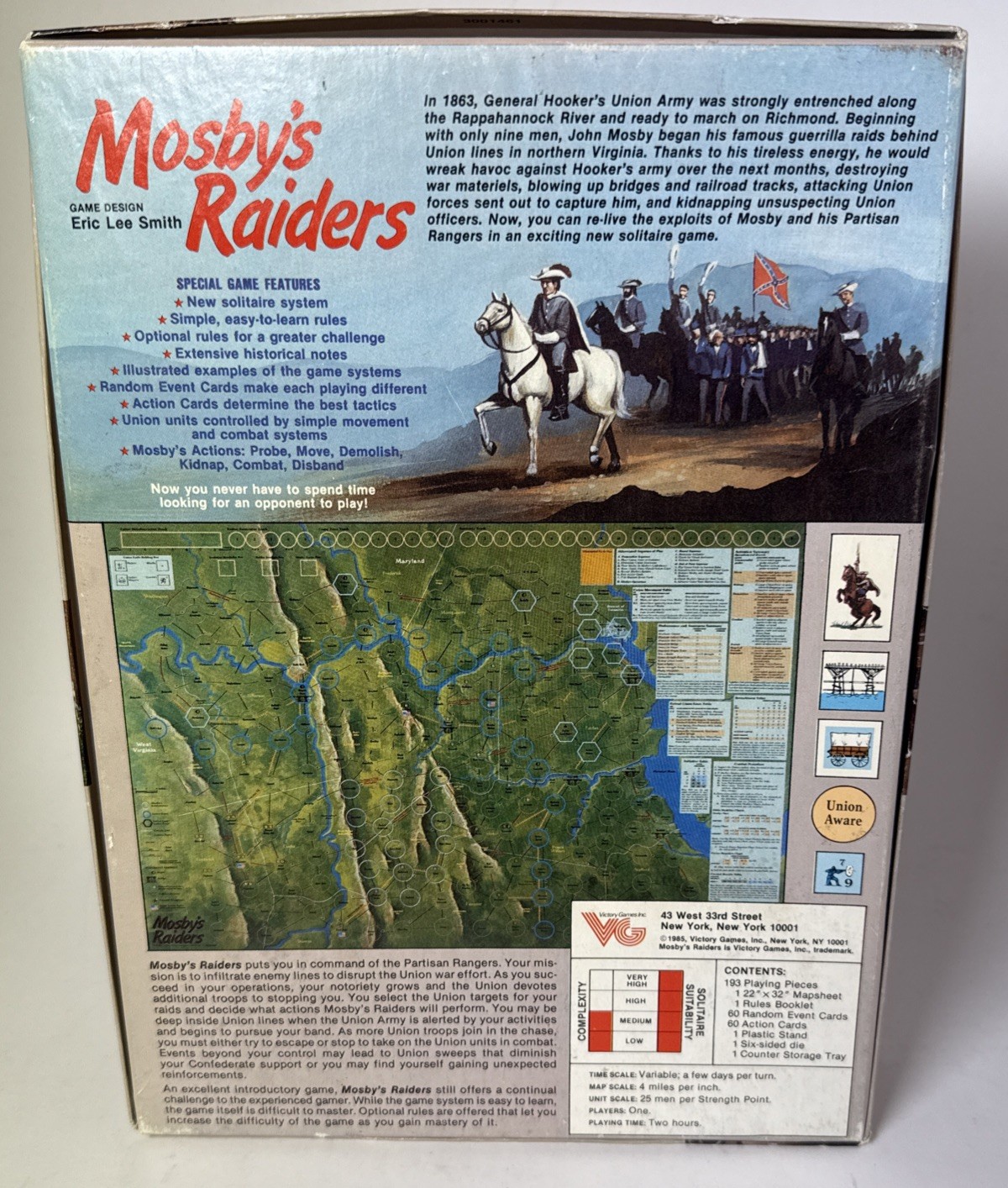 Mosby’s Raiders: Guerilla Warfare in the Civil War 1985 Solitaire Board Game
