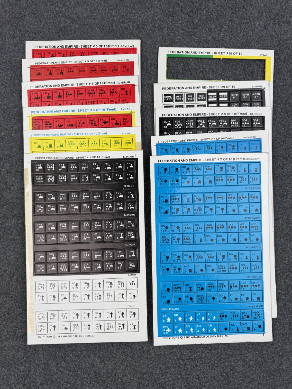 Task Force Games FEDERATION AND EMPIRE 1986 Edition Tile Sheets Parts Pieces Lot