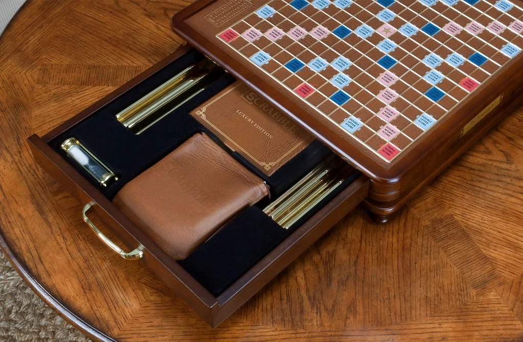 Scrabble Luxury Edition with Rotating Wooden Game Board by Winning Solutions New