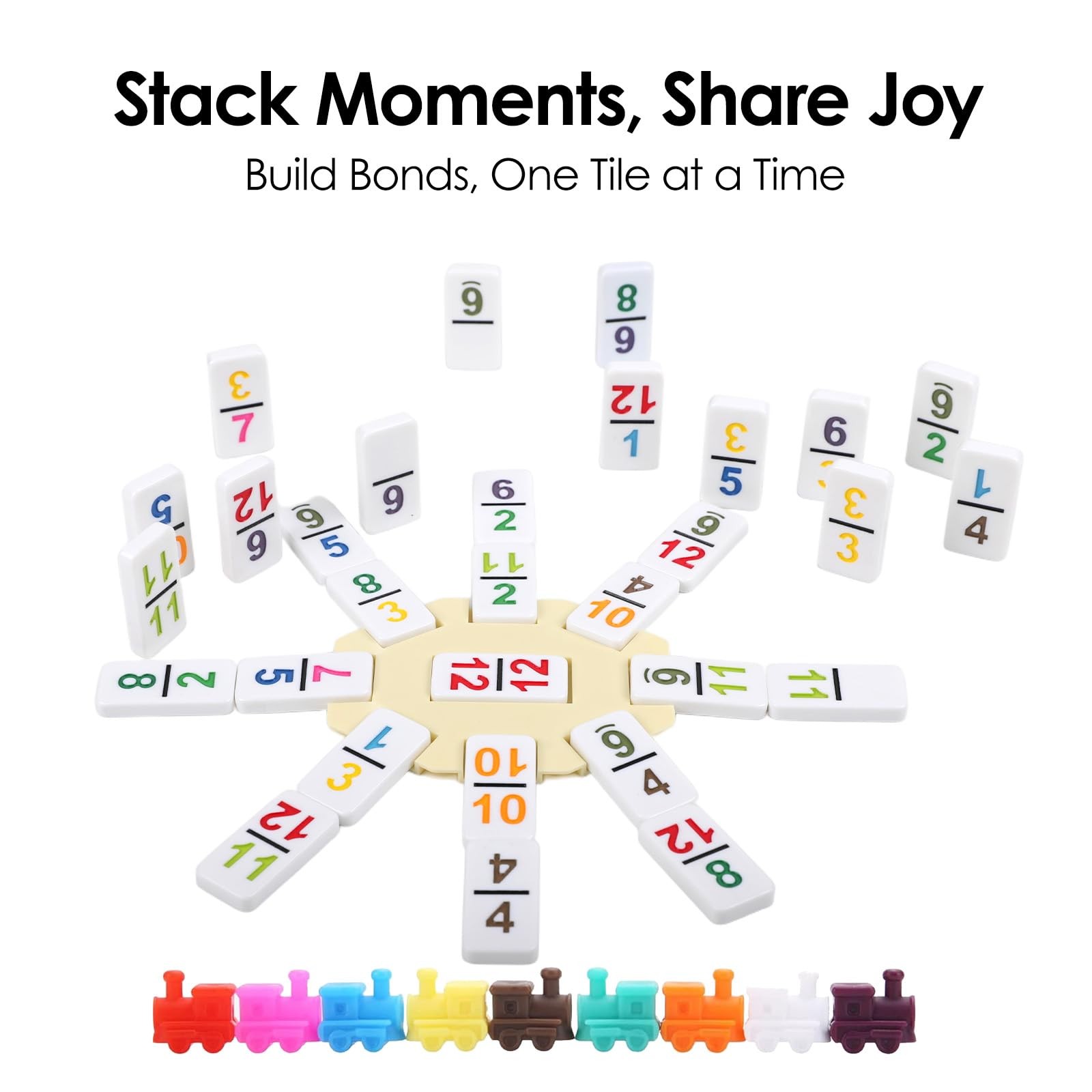 Mexican Train Dominoes Set Double 12 Colored Number 91 Tiles 8 Wooden Racks