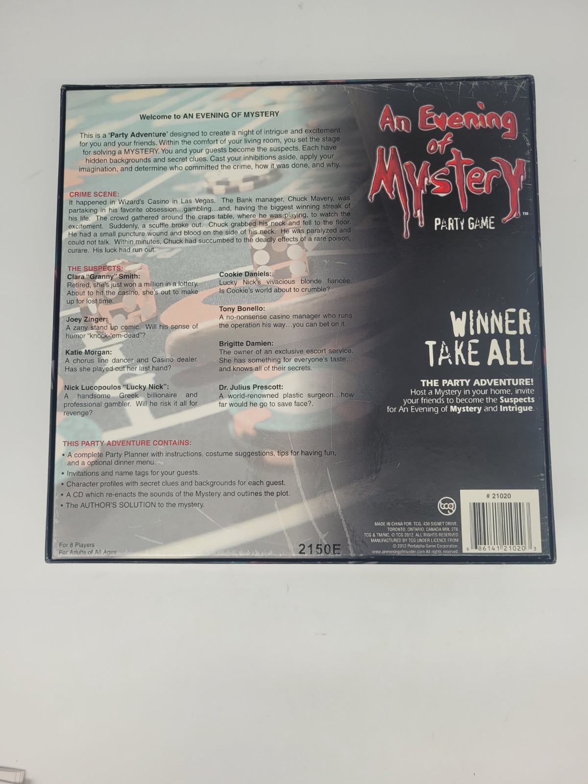 An Evening of Mystery Party Game Winner Take All 8 Adult Players