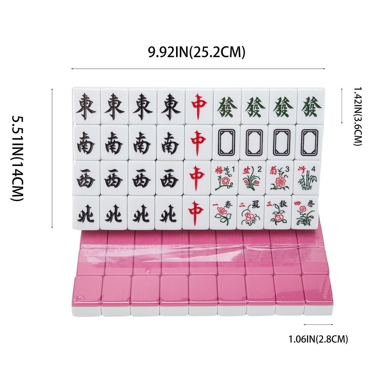 Traditional Chinese Mahjong Game Set 144 + 2 Spares Pink