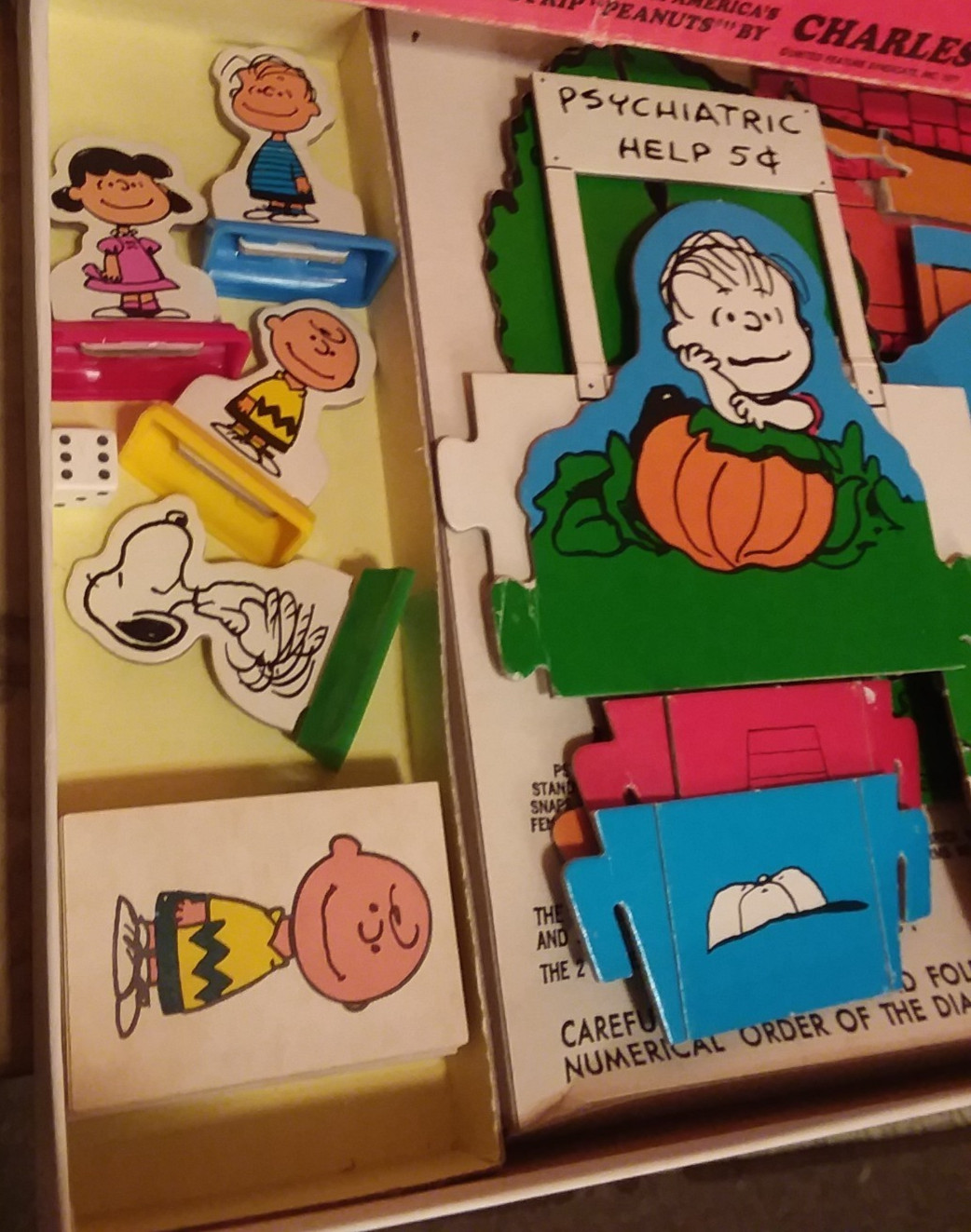 2 Vntg PEANUTS Game Lot – 1971 GOOD OL’ CHARLIE BROWN Board & 1974 SNOOPY Card