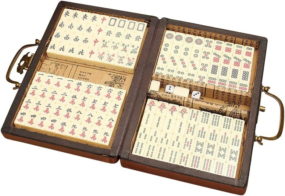 Vintage Chinese Mahjong Set Traditional 144 Tiles Mah-Jong Game Set Case Box USA