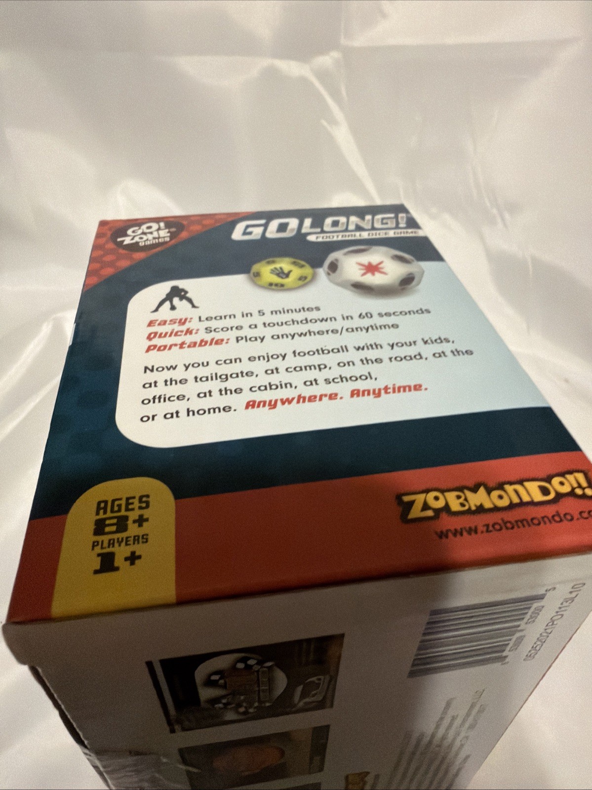 Go Long Football Dice Game Go! Zone Games Travel Ages 8+ New Never Used Zobmondo