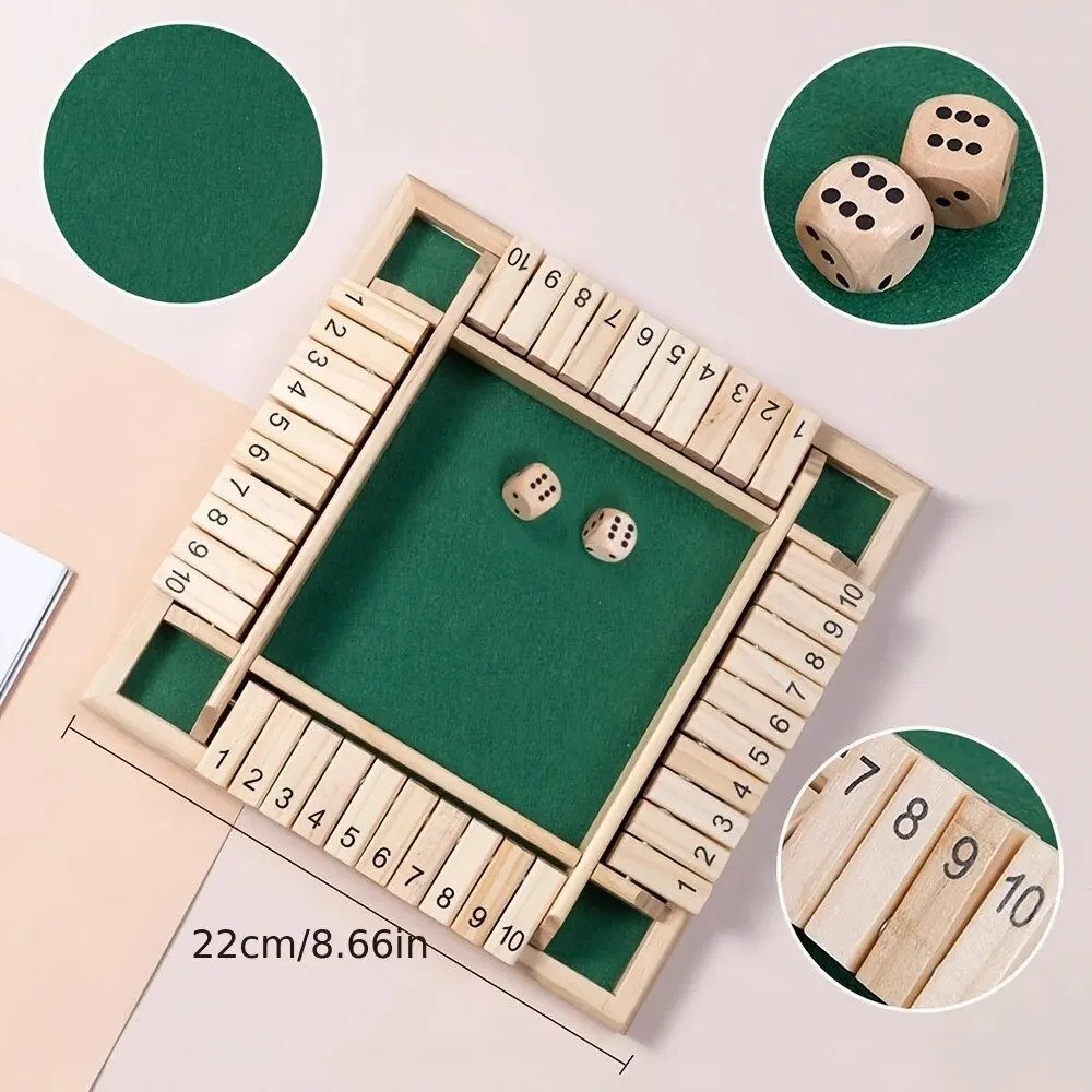 Wooden Dice Board Game Shut The Box for 4 Players Flaps & Dices Game Parent-chi*