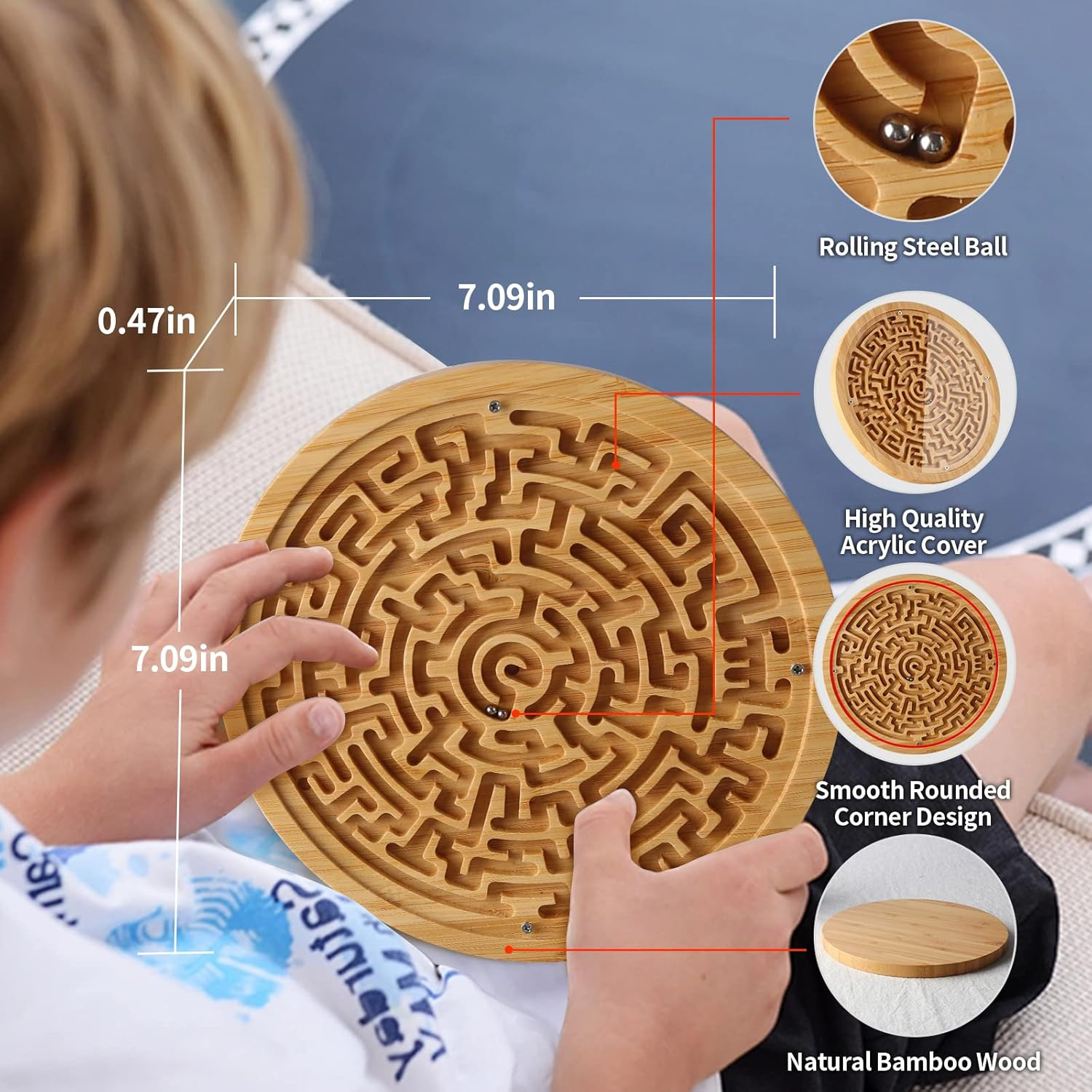 Round Wooden Labyrinth Board Game – Marble Maze for Education and Fun, Toddler A