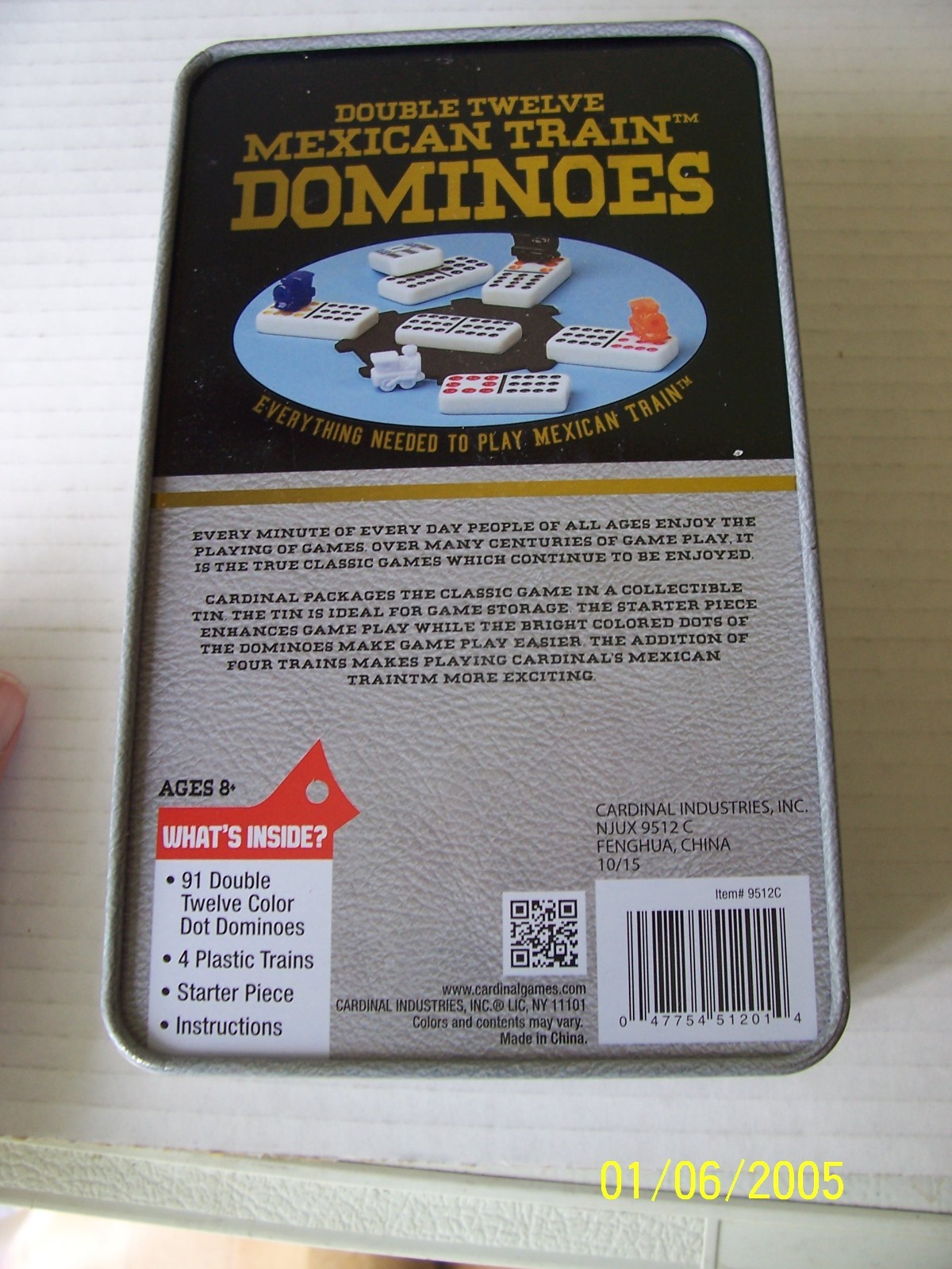 Cardinal Mexican Train Dominoes Set 91 Color Dot Double Twelve Tin Box Complete