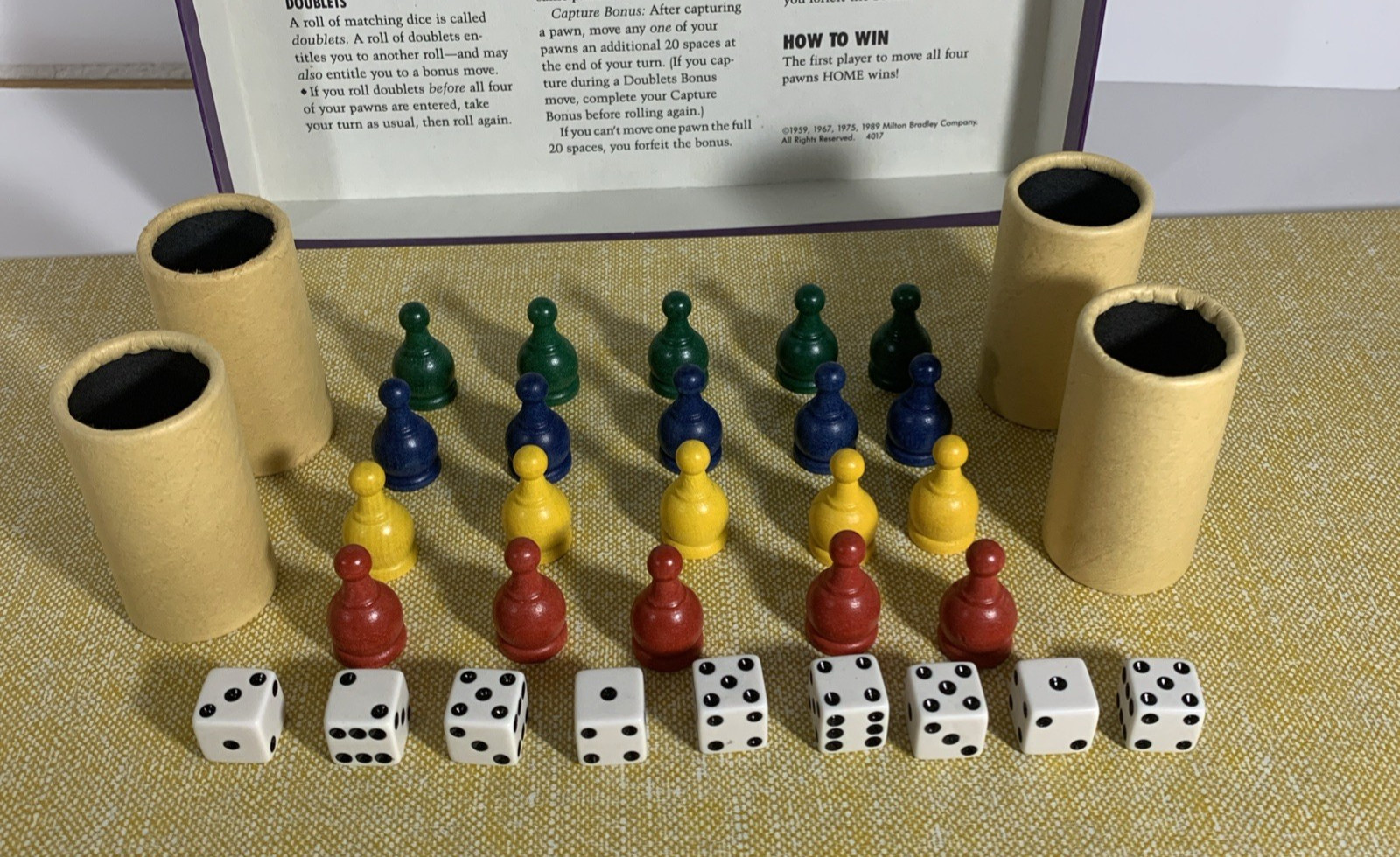Vintage 1989 Parcheesi Deluxe Board Game Milton Bradley Complete Wood Pawns