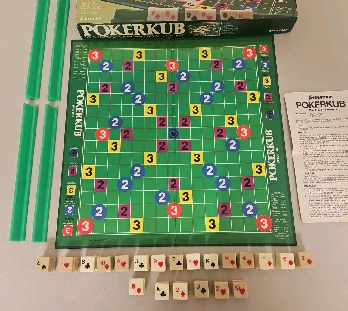 Pokerkub Board Game 1983 Pressman Multi-Directional Poker Complete #5100