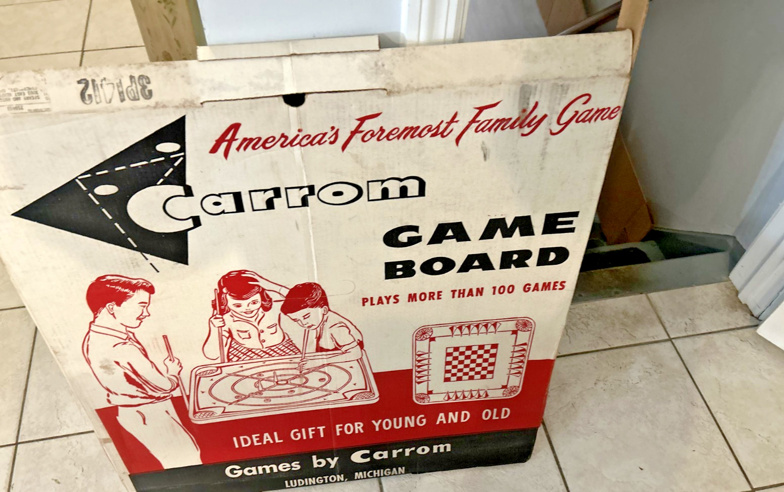 Vintage Carrom Game Board w/ Original Box 28×28 No Pieces Ludington MI
