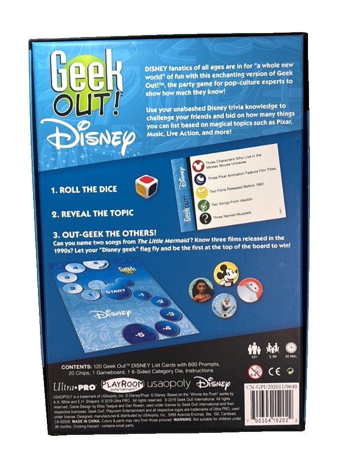 Disney Geek Out Trivia Game Complete Family Party Board Game USAOPOLY EUC