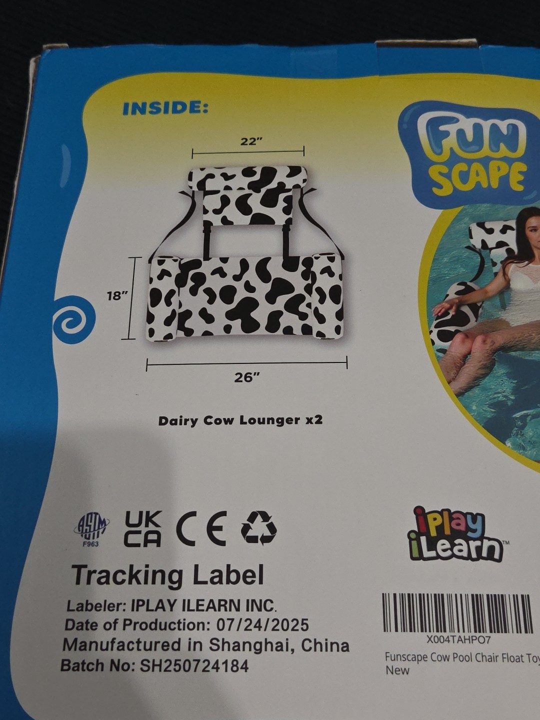 Inflatable Pool Floats Chairs 2 Pack Heavy Duty Cow Print Funscape Adult