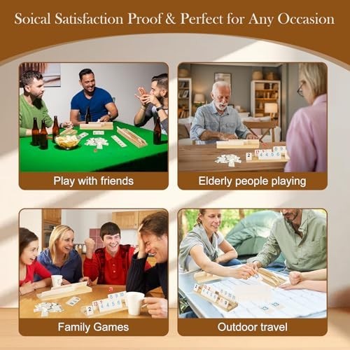 Rummy Game for 2-6 Players – 160 Melamine Tiles, Wooden Racks, Portable Case, Fu