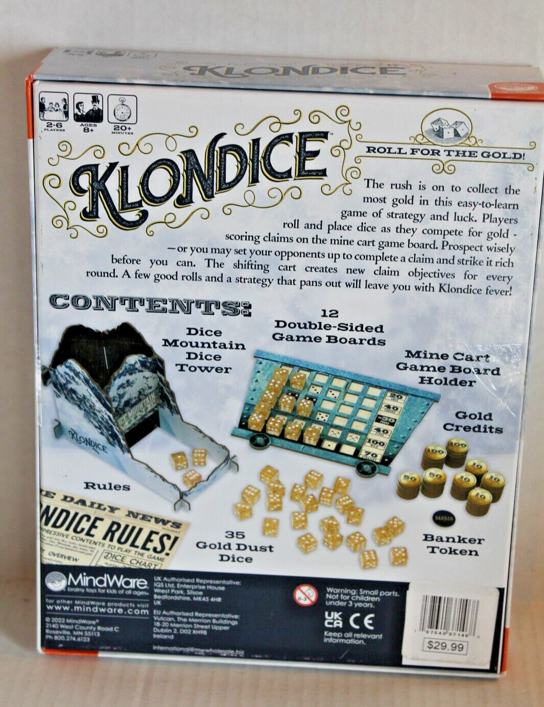 Klondice Game Roll for the Gold Dice Game (MindWare 2022) Ages 8+ NEW