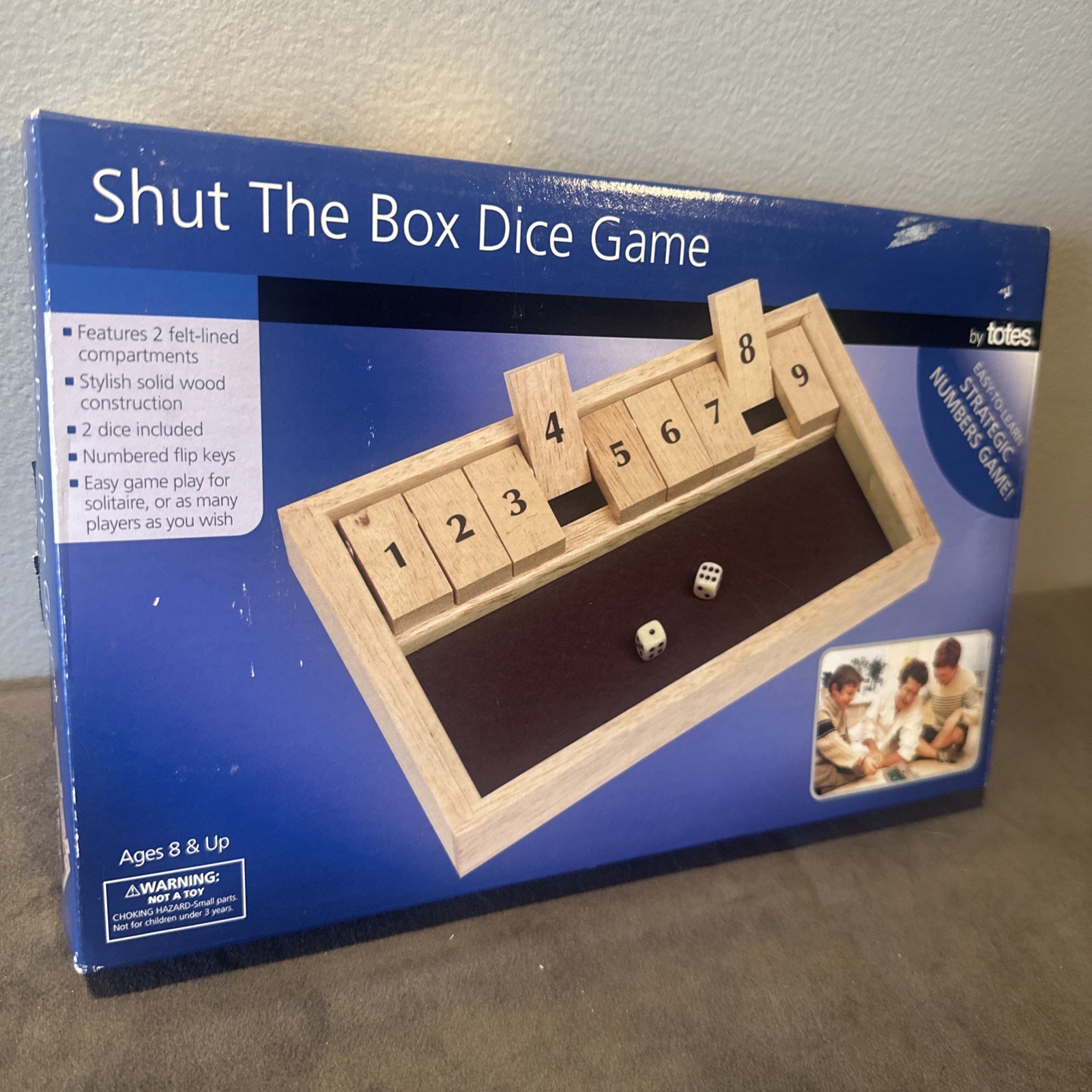 Shut-The-Box Wooden Board Game with Dice By Totes, 1 To Multi-Player Game.
