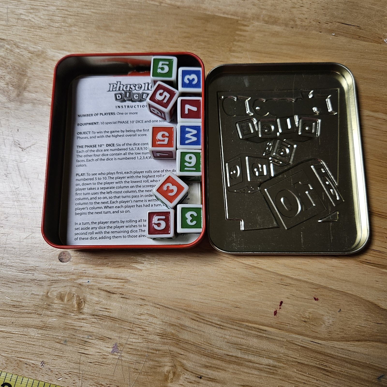 Phase 10 Dice Game Fundex Red Tin Complete Free Shipping VG Condition