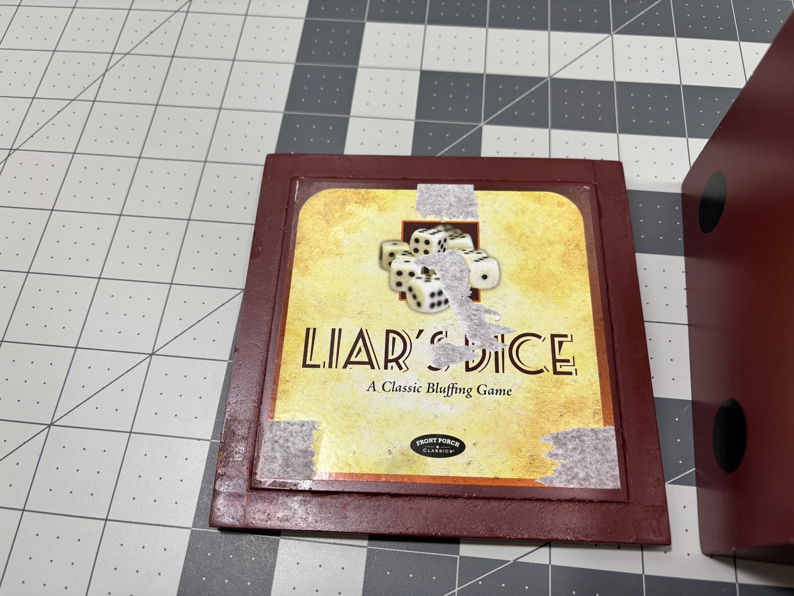 Red Wood Liars Dice Game Box Die Cube Storage Complete Front Porch Classics 2010