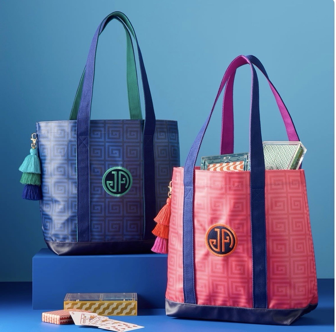 Jonathan Adler Greek Key Tote Bag Pink Michaels Mahjong Collection New