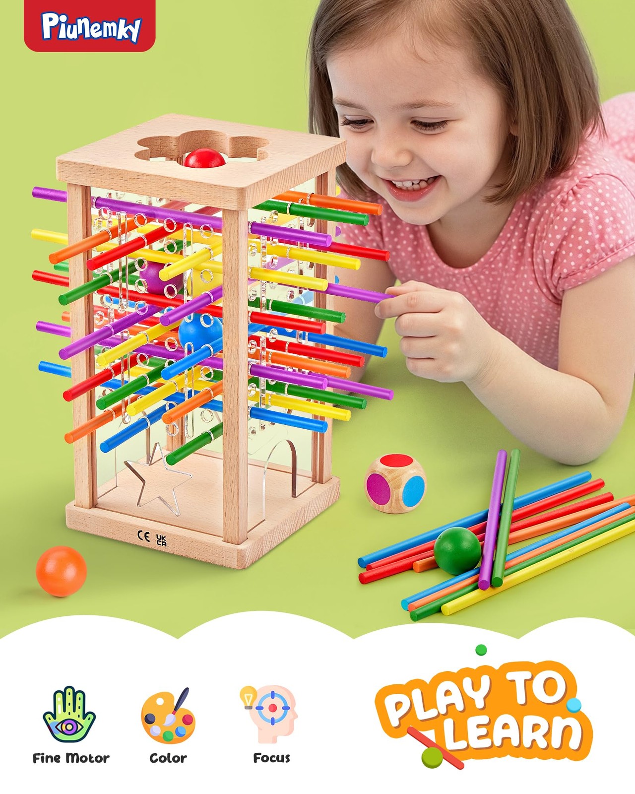 Montessori Wooden Board Game, 42 Colorful Sticks Board Games for Kids 4-6, Ma…