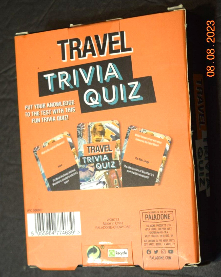 “TRAVEL TRIVIA QUIZ GAME,” 50 Cards/100 Questions, BrandNew in the Original Box