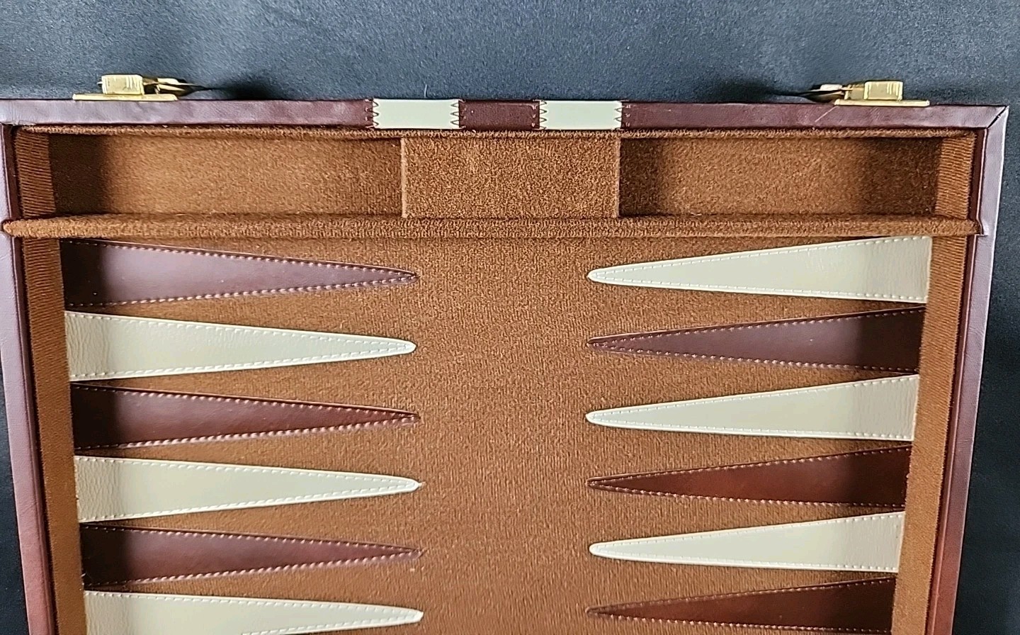 Vintage Backgammon Set Travel Case Leatherette Complete w Dice Cups 1950s 60s