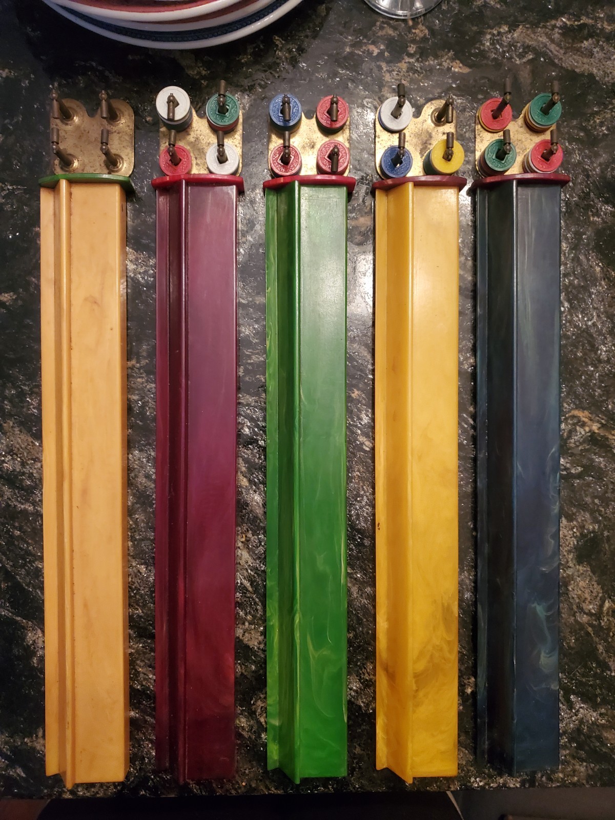 Vtg 1940s Cardinal Mahjong Set Green Alligator Case Standing Pheasant 164 Tiles