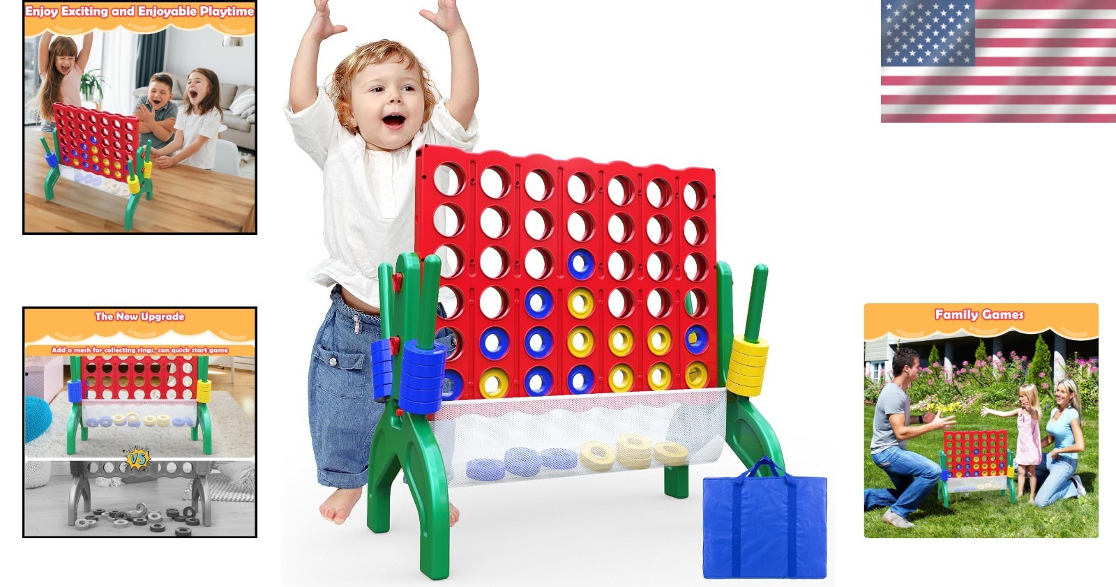 1.9 Ft Giant 4-in-A-Row Connect Game for Family Fun – Portable Indoor/Outdoor